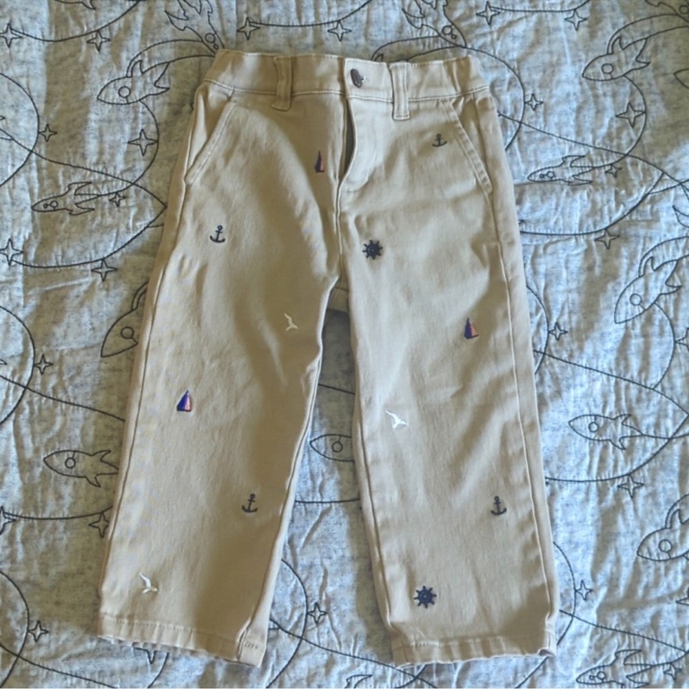 Kids Tan Embroidered Pants